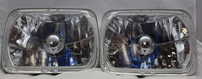 One Pair of 6x7 Inch Rectangle Elite Diamond No Halo Headlights with Blue Halogen Bulbs