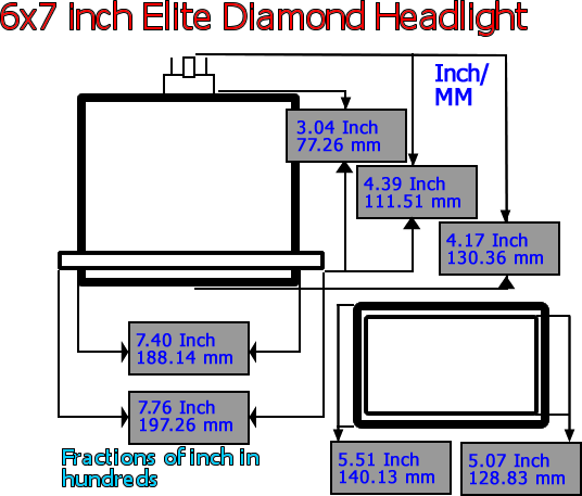 One Pair of 6x7 Inch Rectangle Elite Diamond No Halo Black illusion™ Headlights with Clear Halogen Bulbs - Image 3