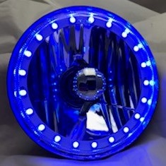 One Each of 5 3/4 Inch Round Elite Diamond Multi-Color Halo Headlight with a Blue Halogen Bulb