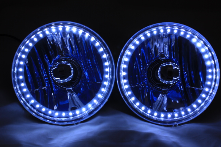 One Pair of 5 3/4 Inch Round Elite Diamond Single Color White Halo Headlights with Blue Halogen Bulbs - Image 4