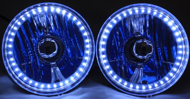 One Pair of 5 3/4 Inch Round Elite Diamond Single Color White Halo Headlights with Blue Halogen Bulbs - Image 12
