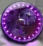 One Each of 7 Inch Round White Diamond Multi-Color Halo Rat Rod Headlight with a Clear Halogen Bulb