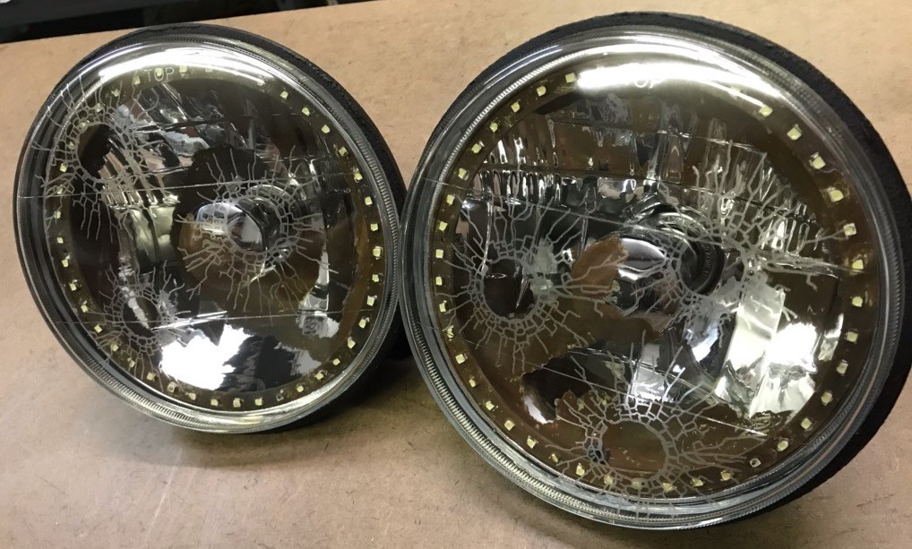 One Pair of 7 Inch Round White Diamond Single Color White Halo Rat Rod Headlights with Clear Halogen Bulbs - Image 5