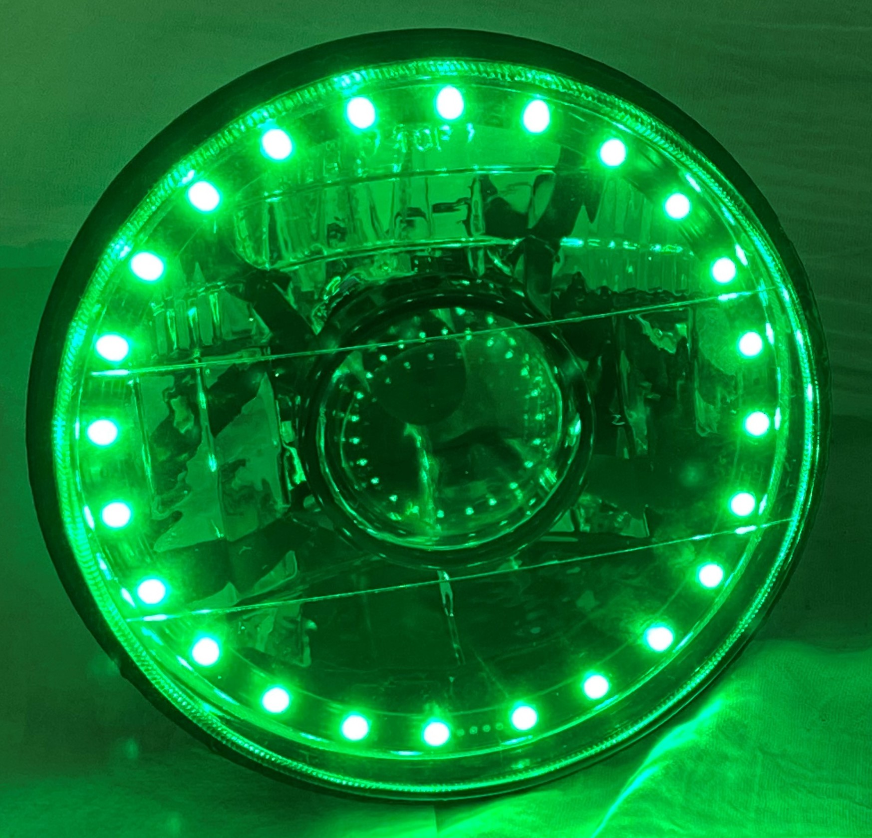 One Each of 7 Inch Round White Diamond Projector Multi-Color Halo Black Illusion ™ Headlight with a Clear Halogen Bulb - Image 12