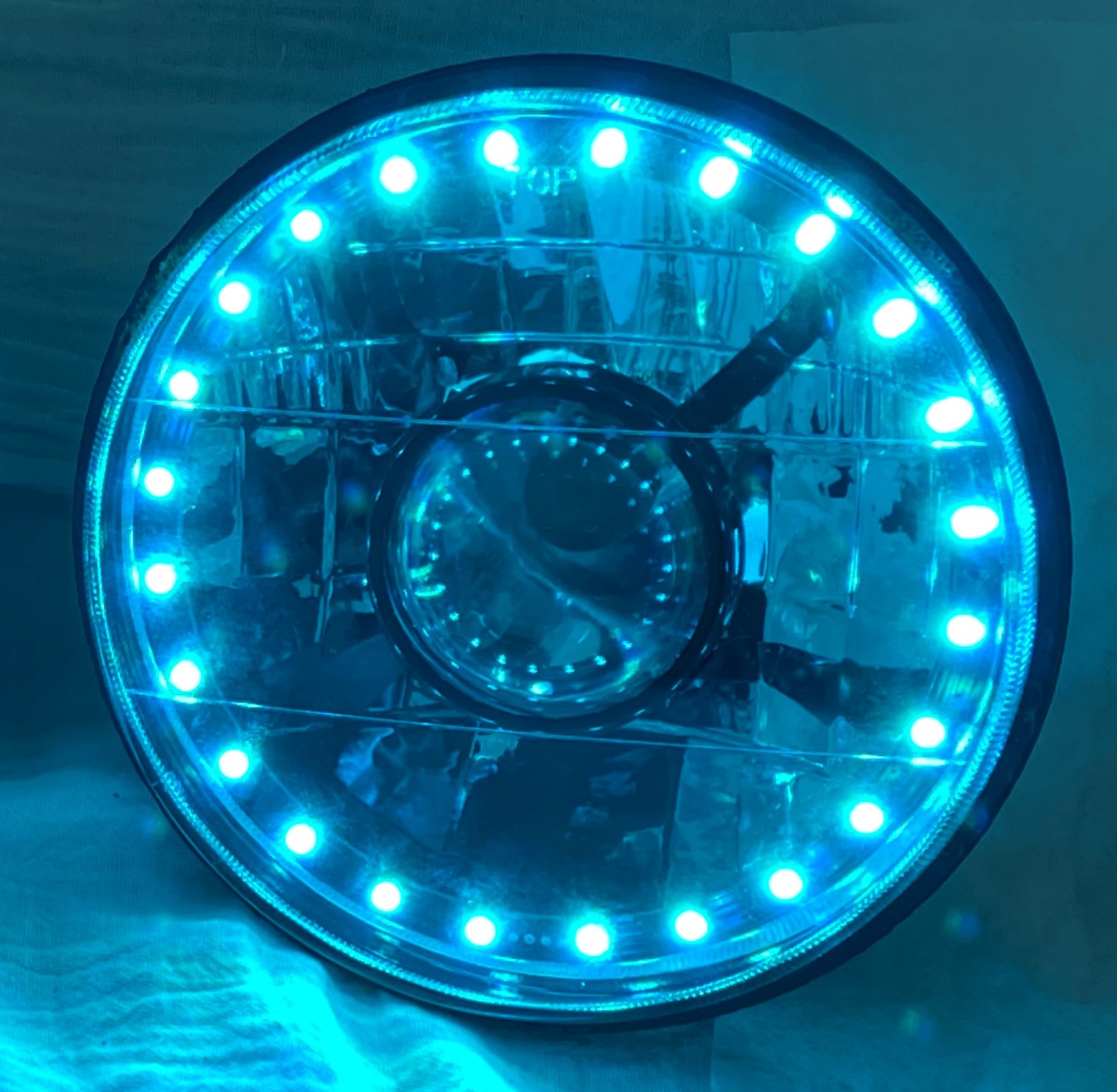 One Each of 7 Inch Round White Diamond Projector Multi-Color Halo Black Illusion ™ Headlight with a Clear Halogen Bulb - Image 15