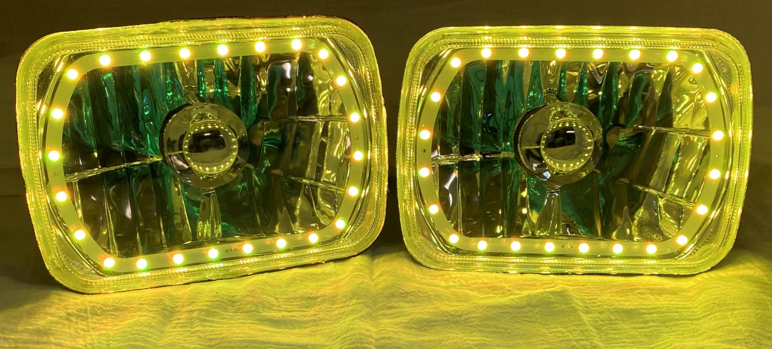 One Pair of 6x7 Inch Rectangle Elite Diamond Multi-Color Halo Headlights with Blue Halogen Bulbs - Image 10