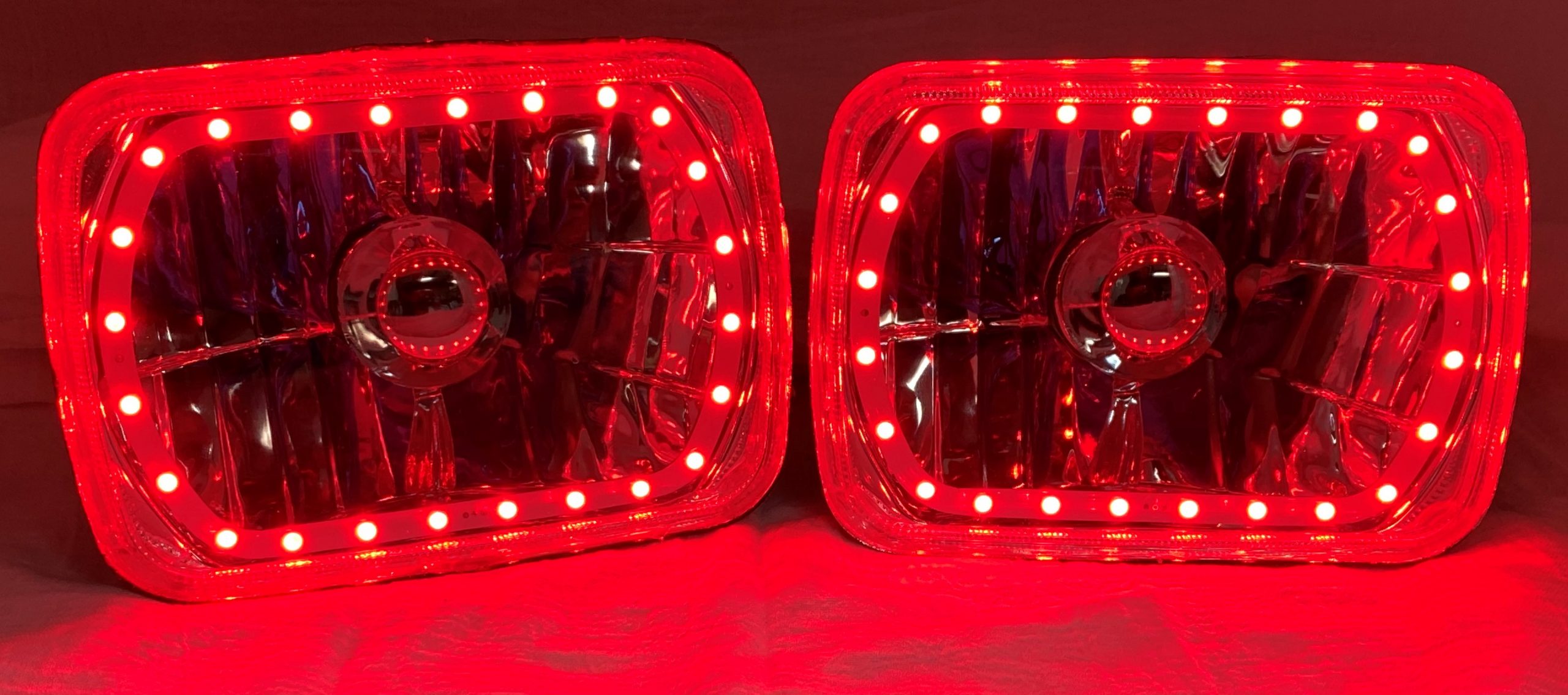 One Pair of 6x7 Inch Rectangle Elite Diamond Multi-Color Halo Headlights with Blue Halogen Bulbs - Image 13