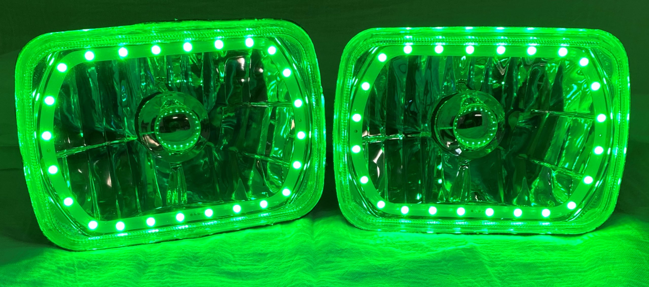 One Pair of 6x7 Inch Rectangle Elite Diamond Multi-Color Halo Headlights with Blue Halogen Bulbs - Image 14