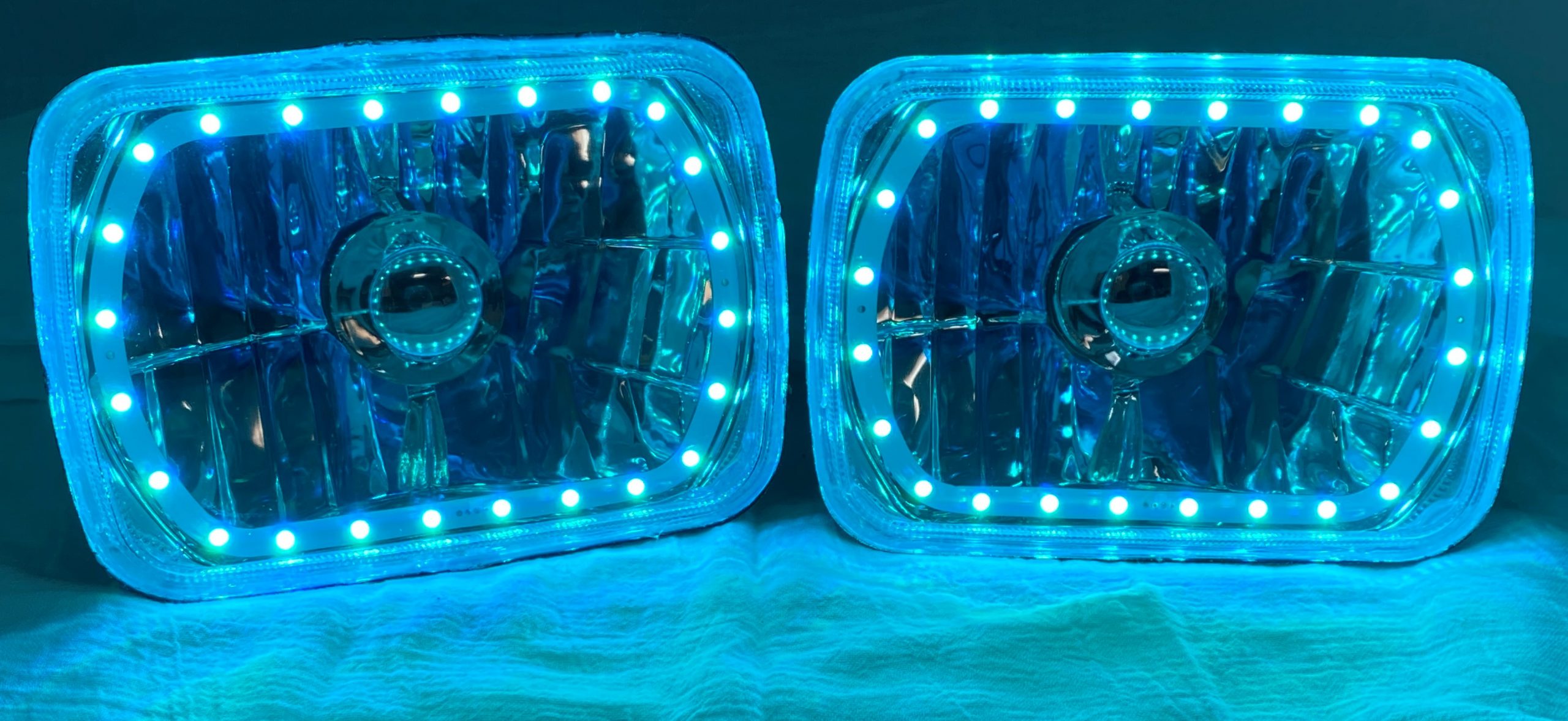 One Pair of 6x7 Inch Rectangle Elite Diamond Multi-Color Halo