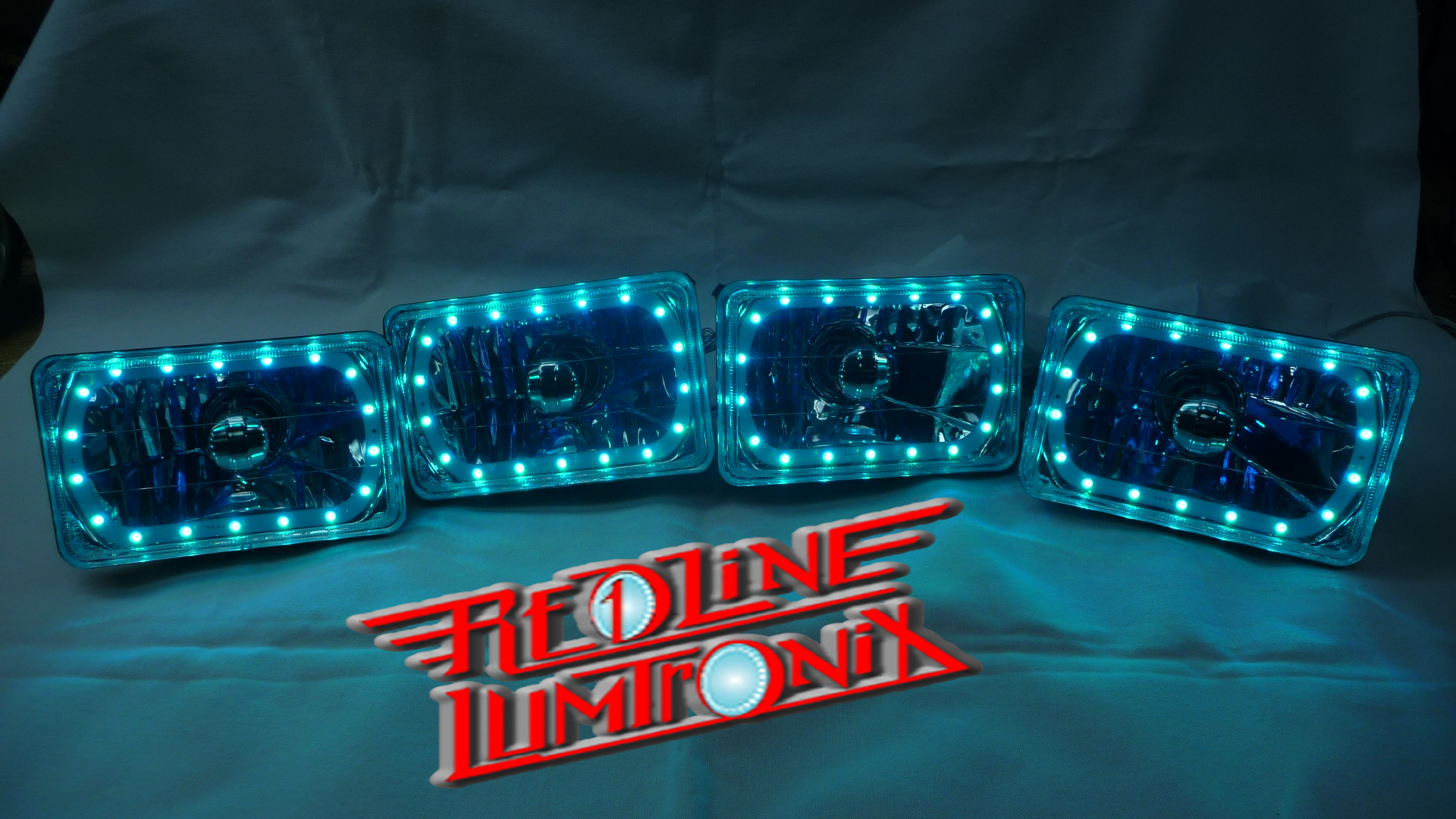 Two Pair of 4x6 Inch Rectangle Elite Diamond Multi-Color Halo Headlights with Blue Halogen Bulbs - Image 4