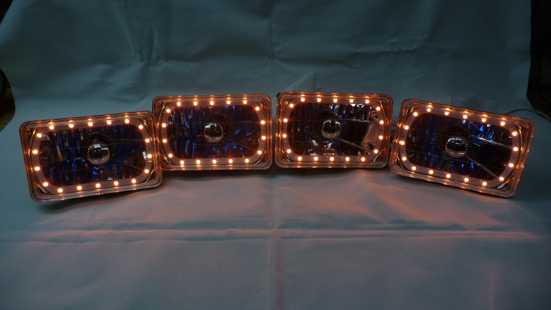 Two Pair of 4x6 Inch Rectangle Elite Diamond Multi-Color Halo Headlights with Blue Halogen Bulbs - Image 7