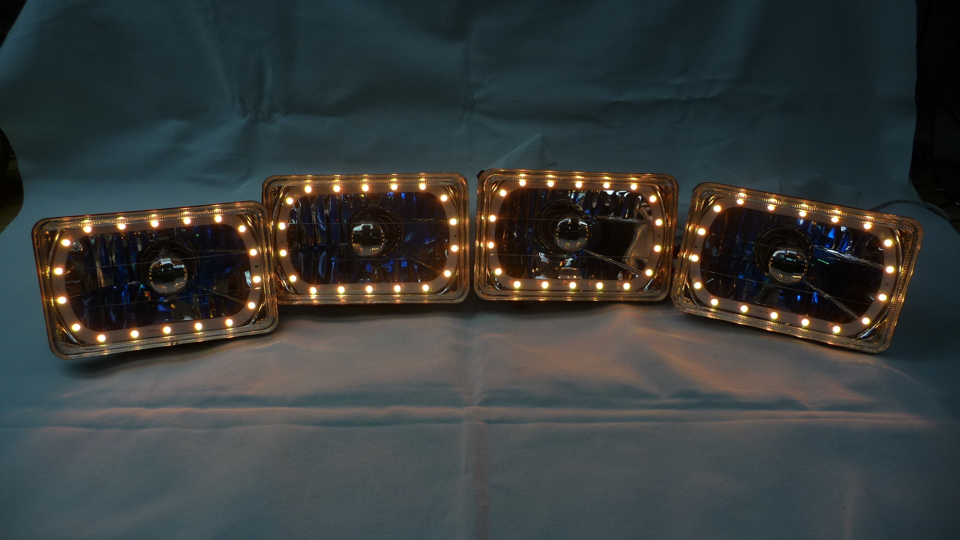 Two Pair of 4x6 Inch Rectangle Elite Diamond Multi-Color Halo Headlights with Blue Halogen Bulbs - Image 8