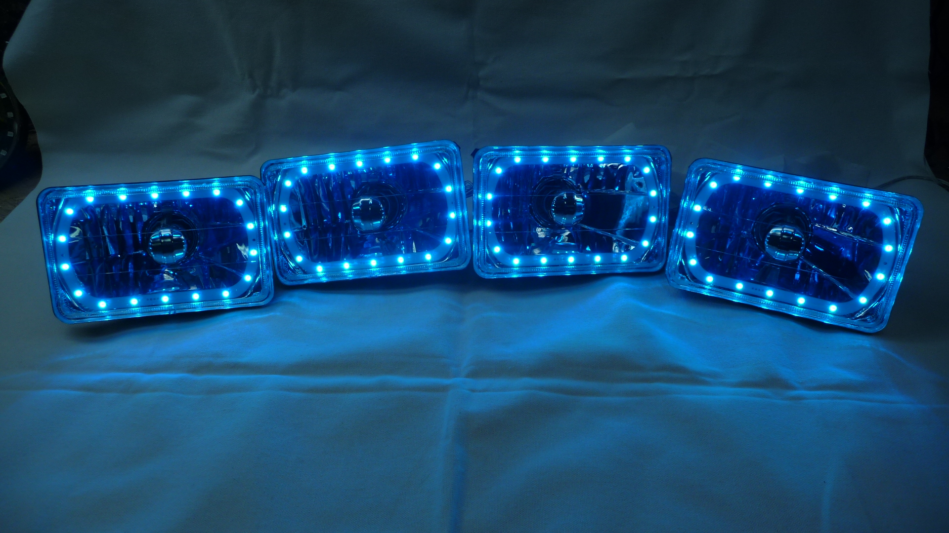 Two Pair of 4x6 Inch Rectangle Elite Diamond Multi-Color Halo Headlights with Blue Halogen Bulbs - Image 9