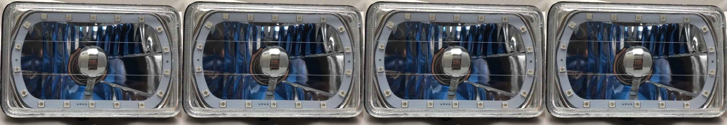 Two Pair of 4x6 Inch Rectangle Elite Diamond Multi-Color Halo Headlights with Blue Halogen Bulbs - Image 12